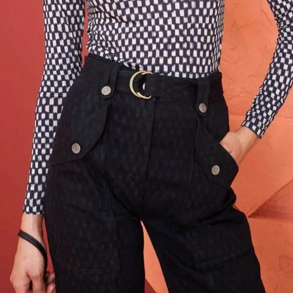 Ulla Johnson Waverly Pant Sz0/2 Black Ink Painted Check